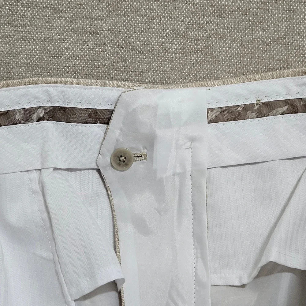 Joseph Abboud Dress Pants Men 40 Beige 100% Linen Flat Front Straight Leg 3750